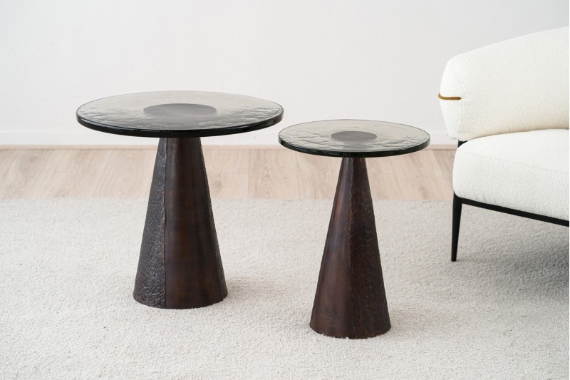 KALA SIDE TABLES: AGED BRASS AND GLASS | VP Interiorismo